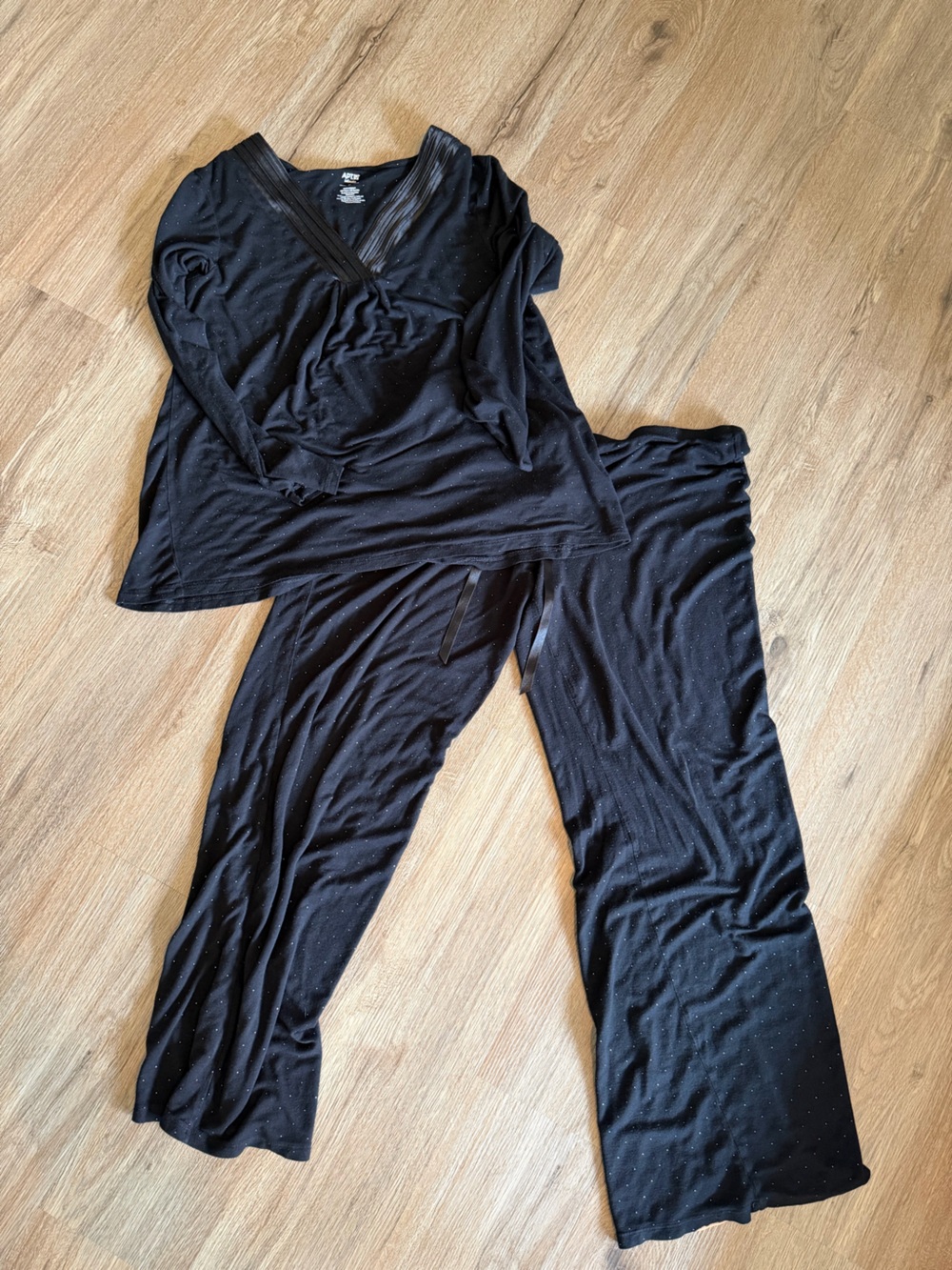 Apt. 9 Black Pajama Set with Subtle Silver Dot Accents